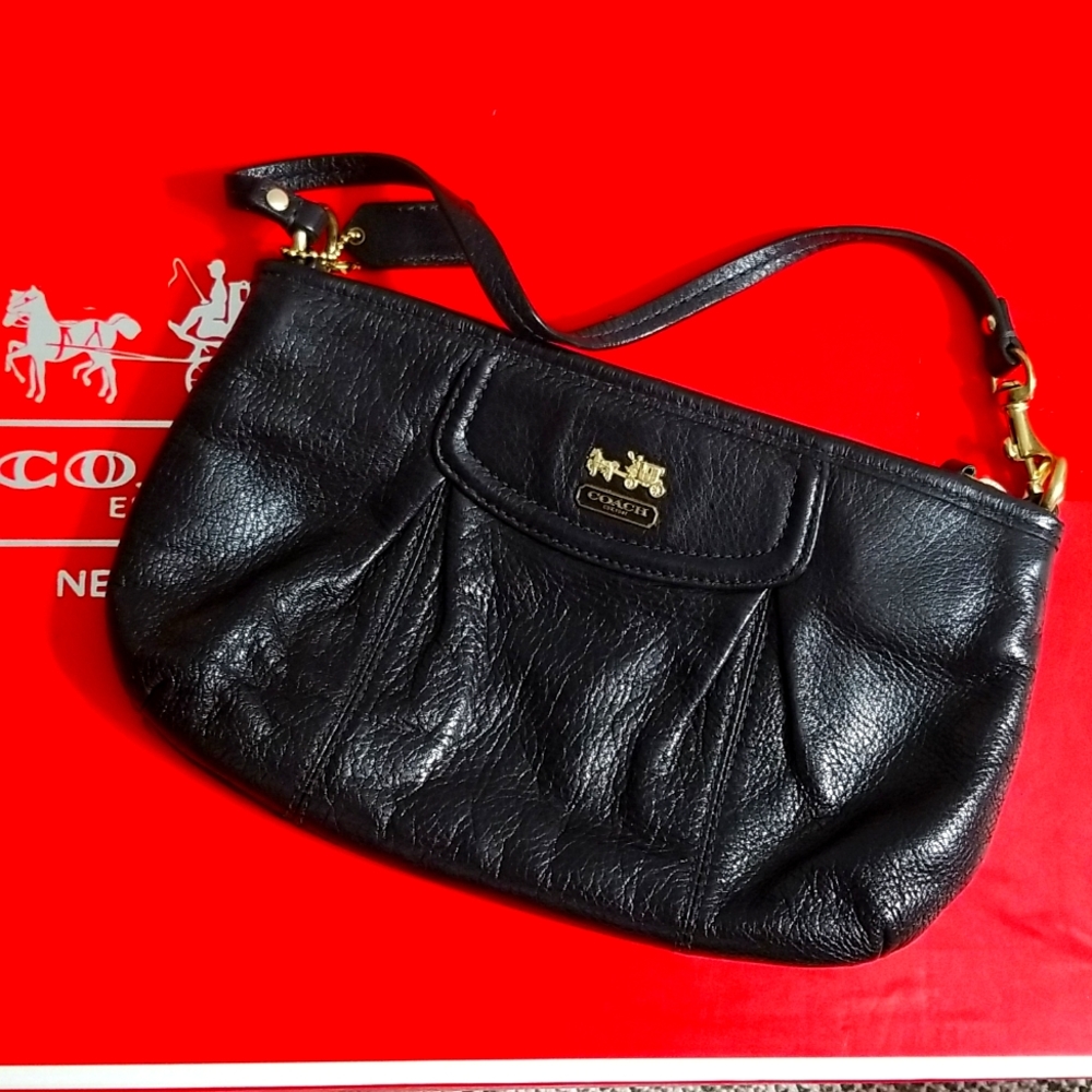 Coach Black Pebbled Leather Wristlet Purse